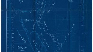 A blueprint map of the Hijaz Railway line between Ottoman Damascus and Medina, i...