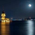 A rare view of the strong waters of the Bosphorus sleeping in a calm state under...