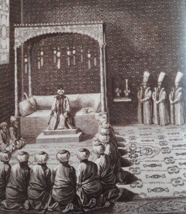 Arz Odası'nda yapılan dini bir merasime I. Abdülhamid'in Veliaht Şehzade Selim,
