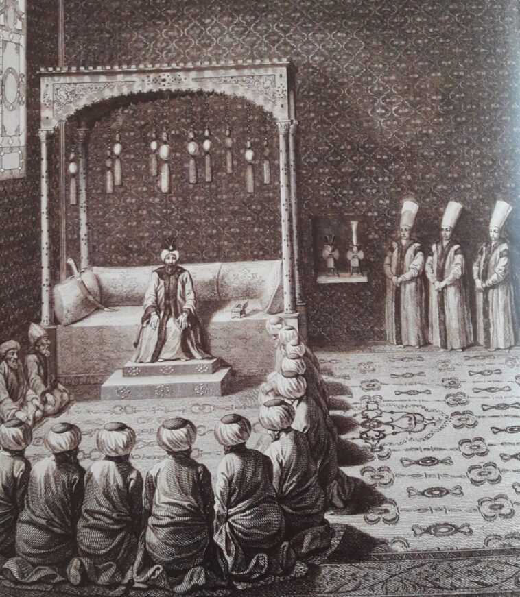 Arz Odası'nda yapılan dini bir merasime I. Abdülhamid'in Veliaht Şehzade Selim,