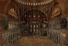 Ayasofya Camii, Istanbul, 1900.
Interior of the Hagia Sophia mosque, Ottoman Ist...