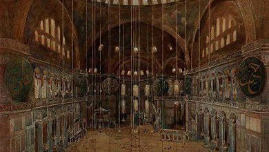 Ayasofya Camii, Istanbul, 1900.
Interior of the Hagia Sophia mosque, Ottoman Ist...