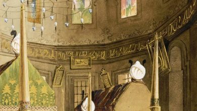 Bir Osmanlı padişahının türbesinde Kur'ân okuyan bir Seyyid, İstanbul, 1850. Sey...