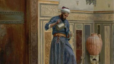 Camide kandilci, Kahire, Osmanlı dönemi Mısır, 1900.
Lighting lamps in the mosqu...