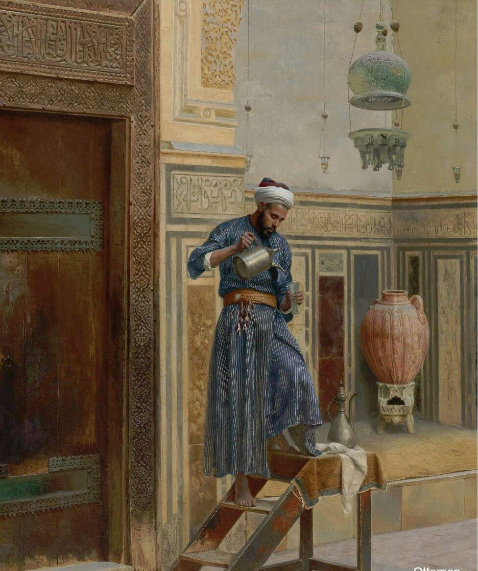 Camide kandilci, Kahire, Osmanlı dönemi Mısır, 1900.
Lighting lamps in the mosqu...