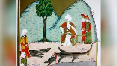 Hünername kitabından Yavuz Sultan Selim'in Nil'de bir timsahı kılıcı ile kestiği...