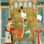 III. Murad'ın, Darüssaade Ağası Habeşi Mehmed Ağa ile görüşmesi. Arkasındakiler