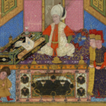 III. Murad'ın, kendisine takdim edilen tasvirli bir kitabı okuması.