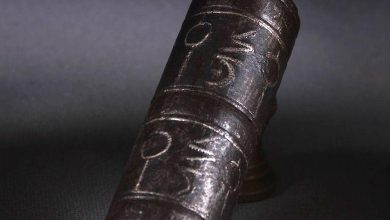 Demir Üzerine Gümüş Kakma Barut Ölçeği