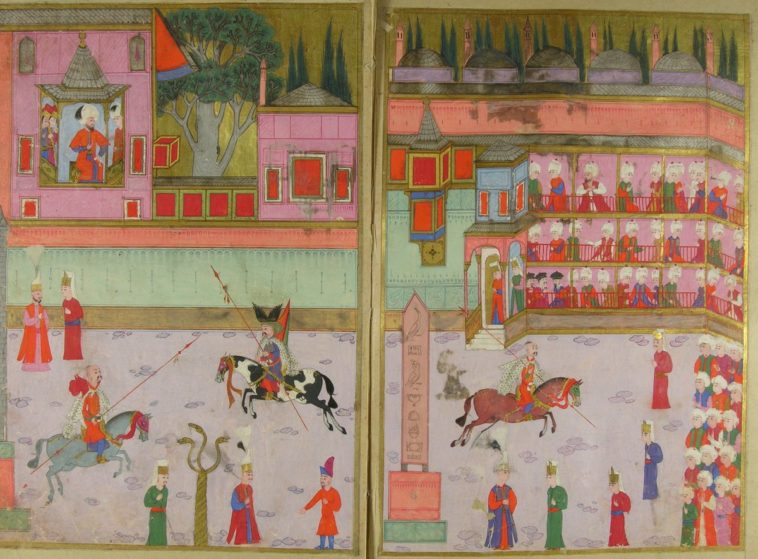Rumeli Gazilerinin III. Murad'ın huzurunda hünerlerini sergilemeleri.
