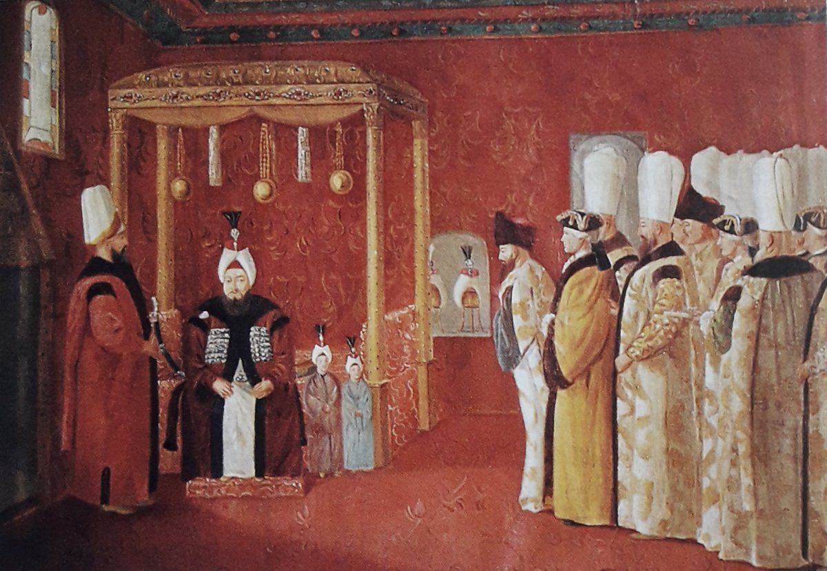 Sultan III. Mustafa'nın İsveç elçisi Ulric Celsing'i huzura kabulü. [Celsing Şat