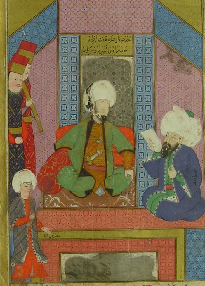 Tacüttevarih yazarı, Şeyhülislam Hoca Saadettin Efendi [sağda], III. Murad [orta
