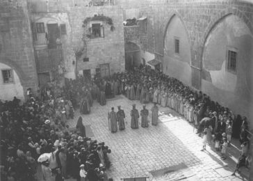 The Easter Ceremony in Armenian Convent of St. James in Jerusalem, Palestine, 19...