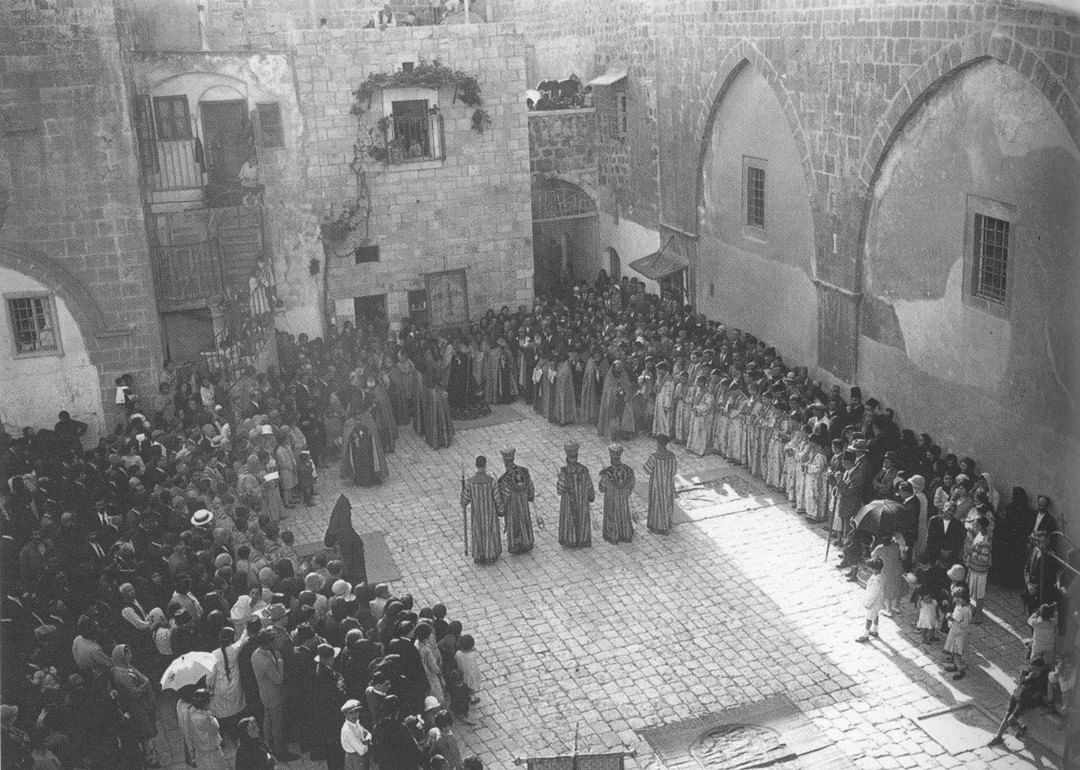 The Easter Ceremony in Armenian Convent of St. James in Jerusalem, Palestine, 19...
