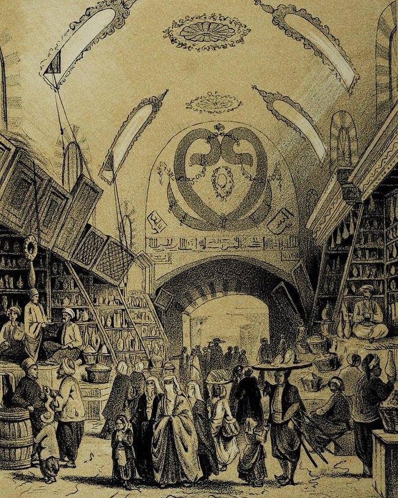 The Egyptian Spice Bazaar, Ottoman Istanbul, 1850's.
Mısır Çarşısı, Osmanlı döne...