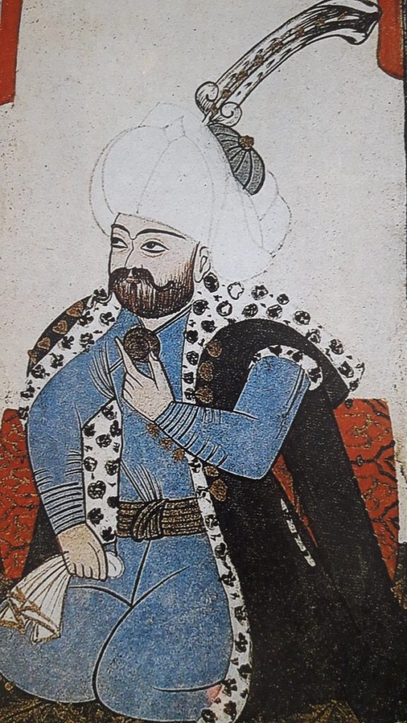 Venedik'te yapılmış ve Marciano Albümünde bulunan Fatih Sultan Mehmed'in elinde