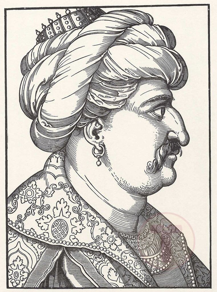 İlk olarak 1530'larda Sultan Süleyman [Kanuni] olarak Erhard Schoen tarafından t