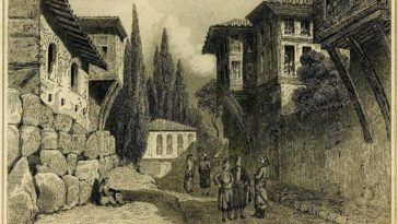 İzmit'de bir sokak, 1830.
A street in Ottoman Izmit, c1830.

شارع في إزميت العثم...