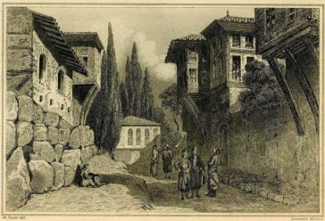 İzmit'de bir sokak, 1830.
A street in Ottoman Izmit, c1830.

شارع في إزميت العثم...
