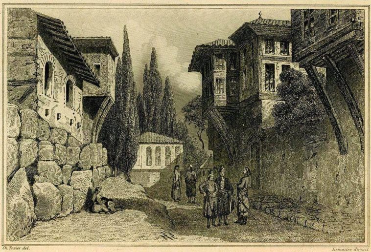 İzmit'de bir sokak, 1830.
A street in Ottoman Izmit, c1830.

شارع في إزميت العثم...