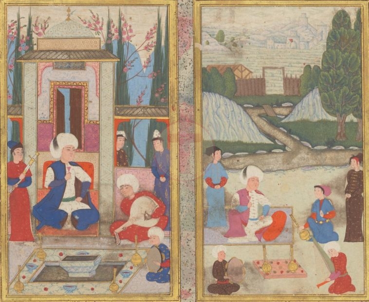 Şehzade'nin işret meclisi konulu minyatür, Osmanlı Albümü, 1620, CBL, T. 439.3